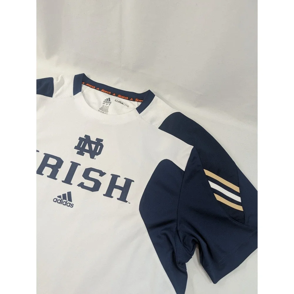 Adidas‎ Mens Large Team Notre Dame University Football Irish T-Shirt White Navy